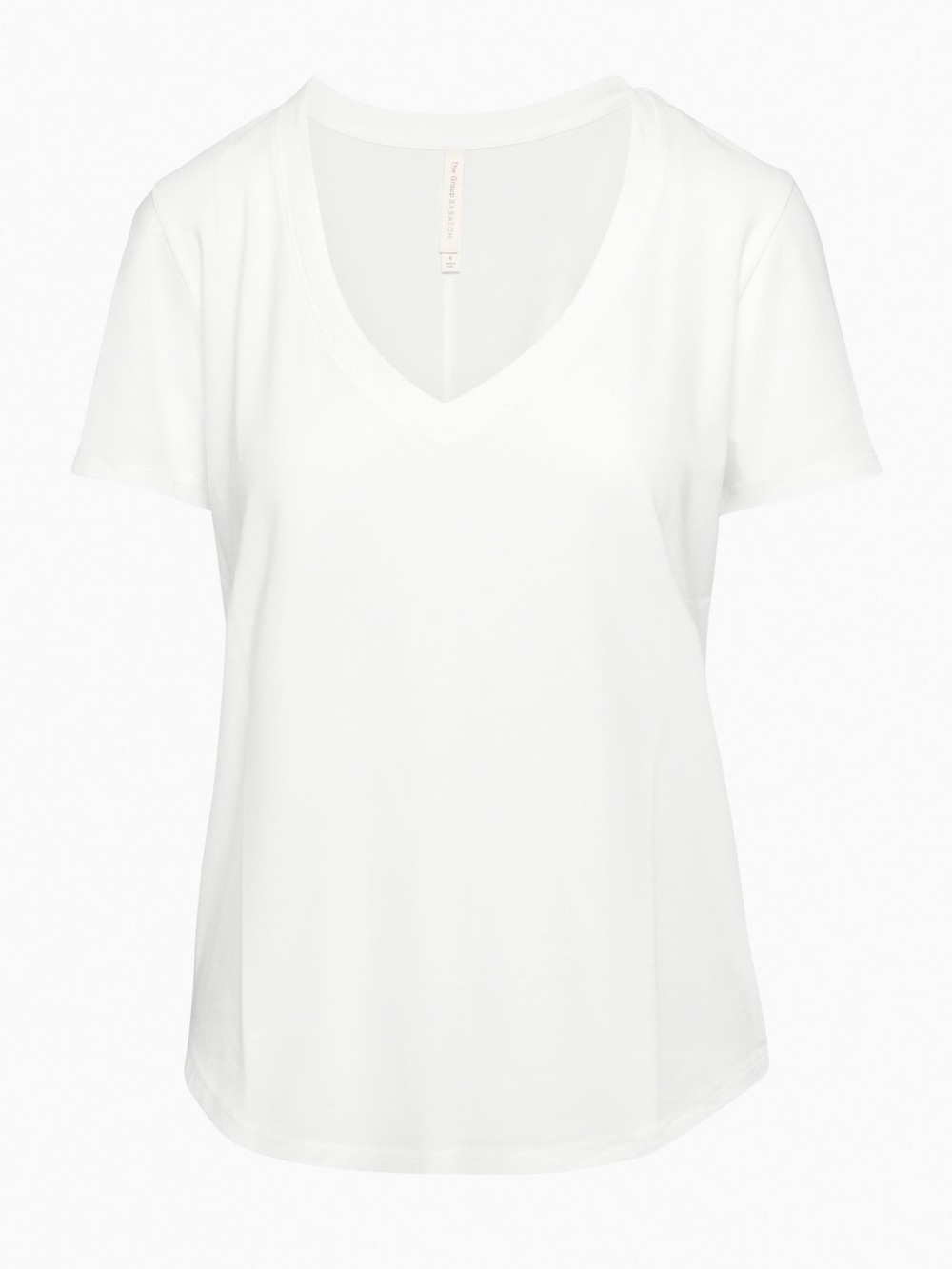 BABATON Foundation Tee White Linen Blend V-Neck Short Sleeve T-Shirt Top